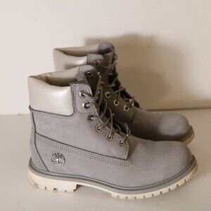 Timberland Womens A1iV1 Gray Nubuck Leather Boots 7 Waterproof Lace Up Combat